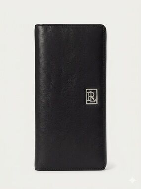 Ralph Lauren Black Genuine Leather Continental Long Wallet Silver RL Logo